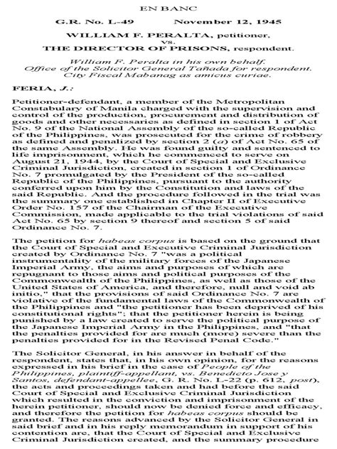peralta v. director of prisons, 75 phil. 285|MyLegalWhiz .